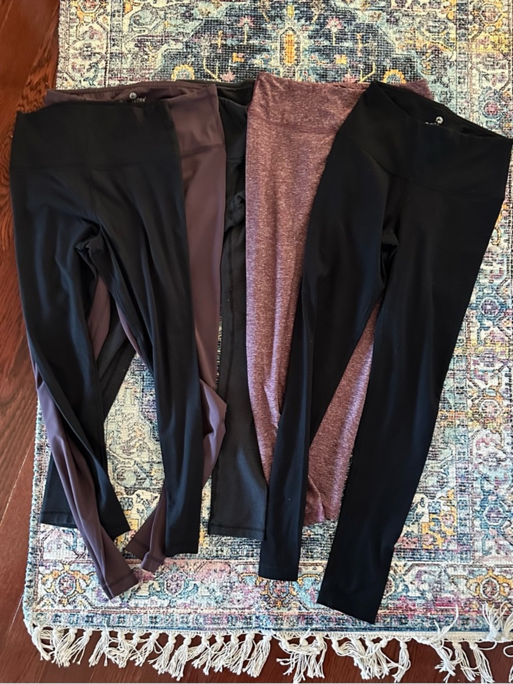 5 Mixed Activewear Leggings Bundle in Black, Plum, Heathered Burgundy - Picture 3 of 5